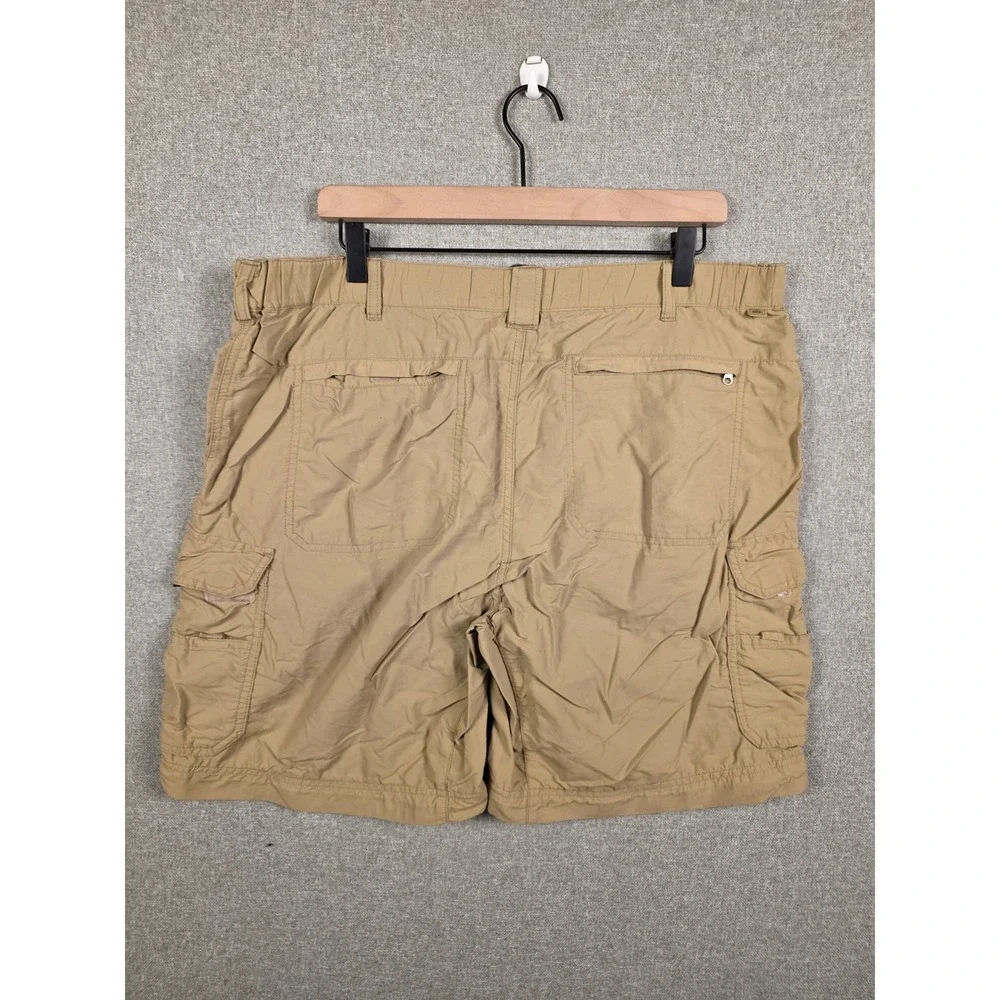 REI Sahara Mens Cargo Shorts Tan Khaki Nylon UPF 50+ Hiking Outdoor Size L 32L